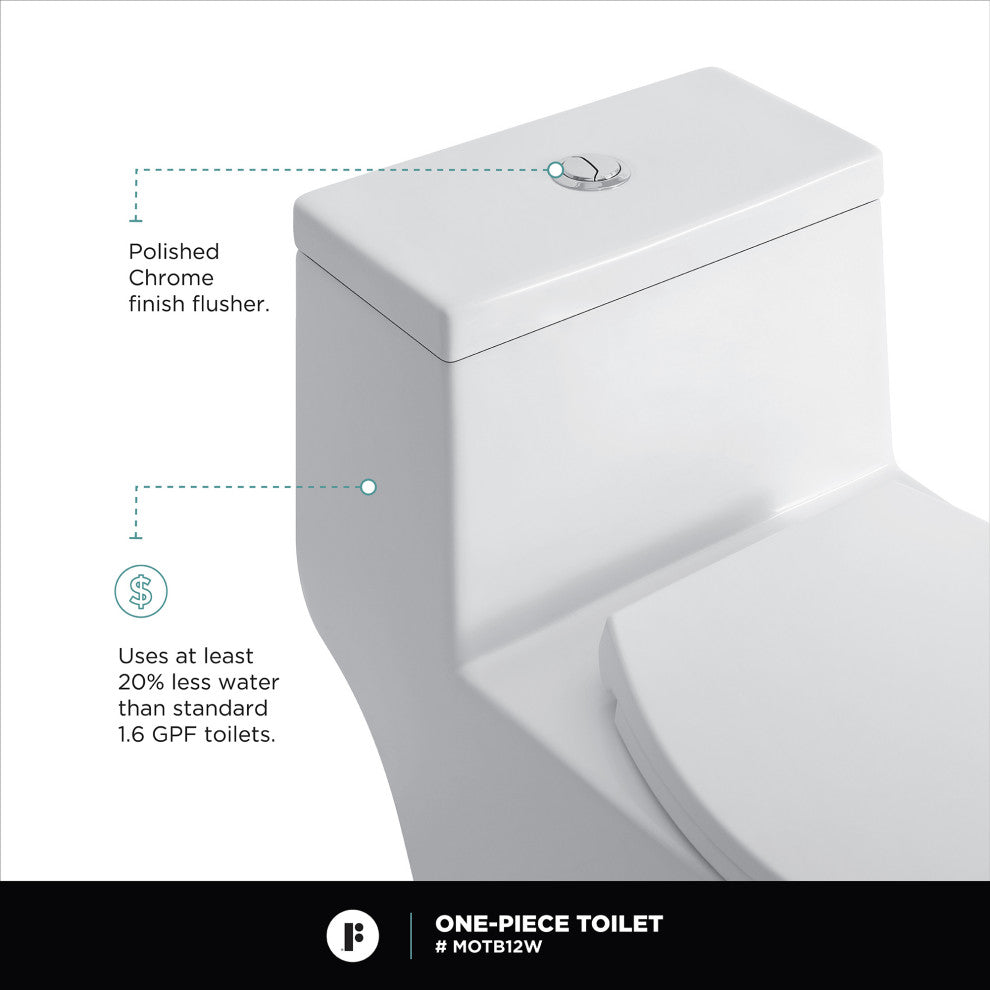 Fine Fixtures Modern Dual Flush Elongated One-Piece Toilet, Seat Included
