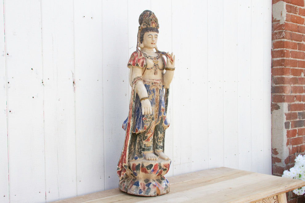 Antique Finely Carved & Painted Chinese Statue
