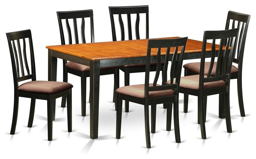 7-Piece Kitchen Table Set, Dining Table and 6 Chairs, Microfiber, Black