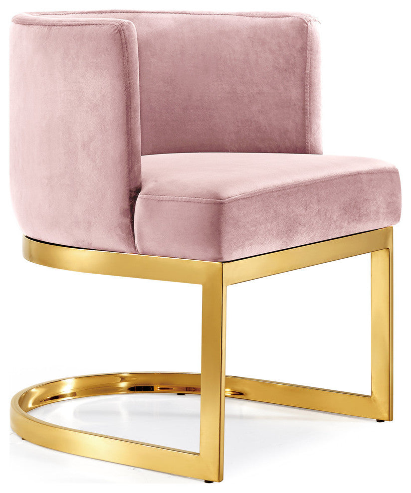 Gianna Velvet Dining Chair, Pink, Gold Base