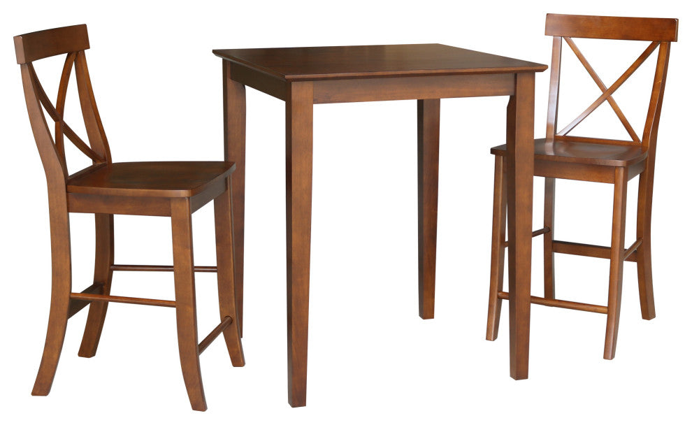 30" x 30" Counter Height Dining Table with 2 X-Back Stools, 24" Seat Height