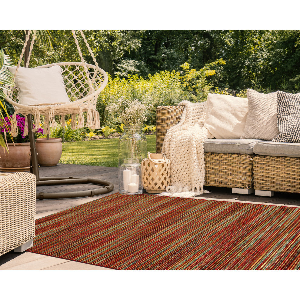 Marina Stripes Indoor/Outdoor Rug, Saffron, 7'10"x9'10"