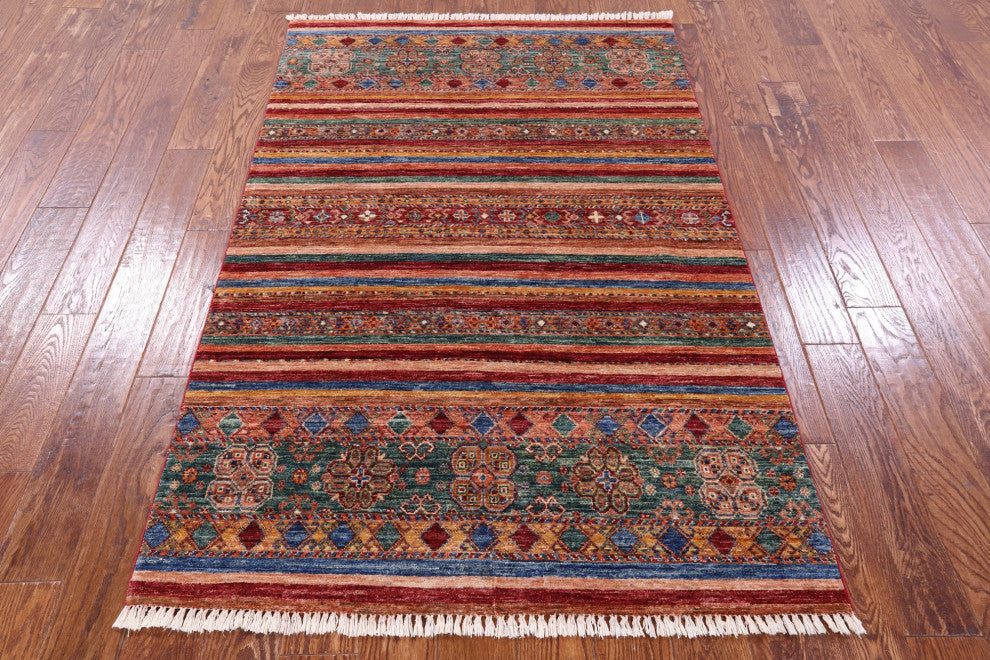4' 0" X 6' 3" Khorjin Super Kazak Handmade Rug Q10464