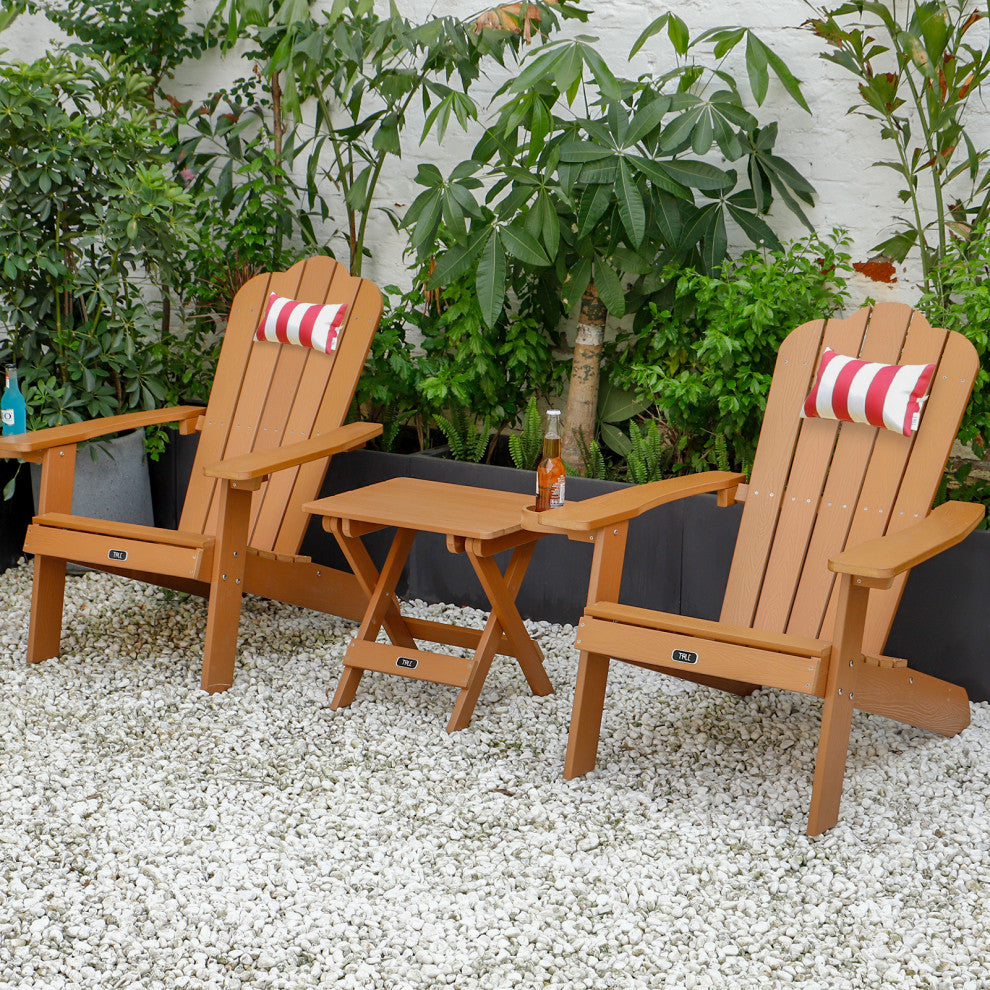 All-Weather Fading Resistant Plastic Wood Outdoor Brown Chair With Cup Holder