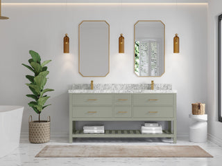 Parker 72" Double Sink Bath Vanity in Evergreen  2" Carrara Marble