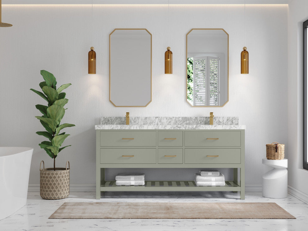 Parker 72" Double Sink Bath Vanity in Evergreen  2" Carrara Marble