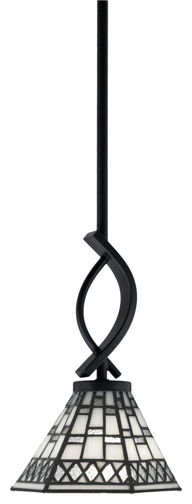 Cavella 1 Light Stem Mini Pendant, Matte Black Finish, 7" Pewter Art Glass