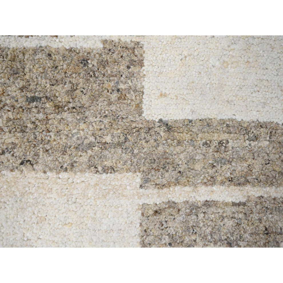 Soft Colors Wool Hand Knotted Minimalist Design Round Oriental Rug, 7'10"x8'3"
