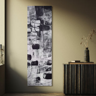 Monochrome Abstract Panel I Black Art on Silver Shagreen Wrapped Canvas Wall Art