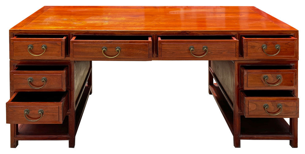 Chinese Brown Drawers Base Top Wood Editor Office Writing Desk Table Hcs7628