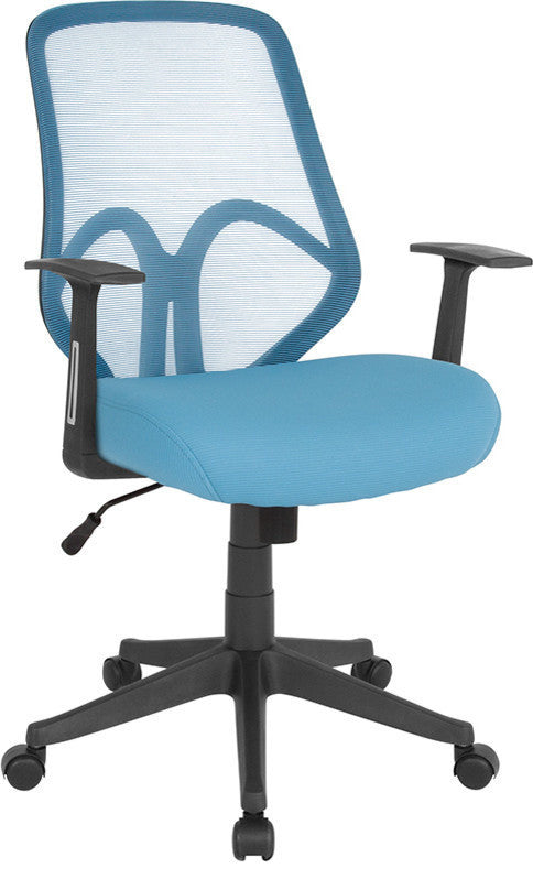 Salerno Series High Back Mesh Chair With Arms, Light Blue