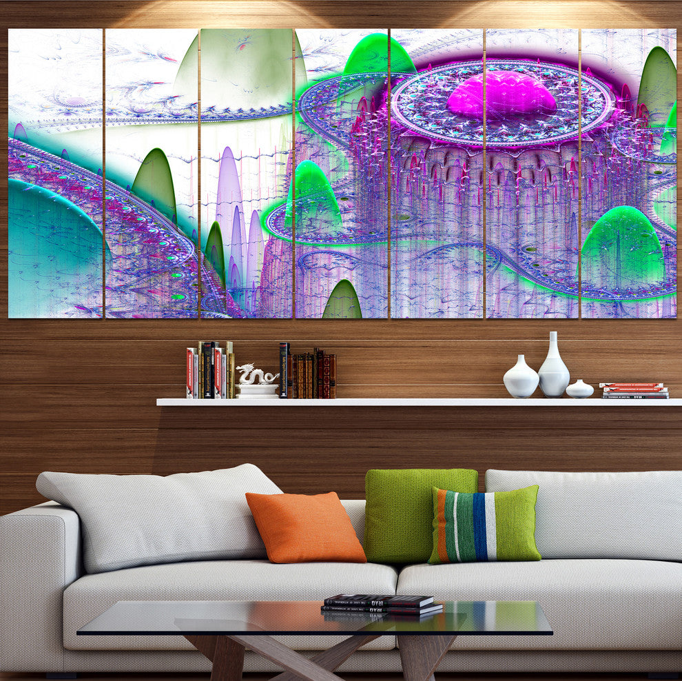 Purple Fractal Infinite World, Abstract Art on Canvas, 83"x32", 7 Panels