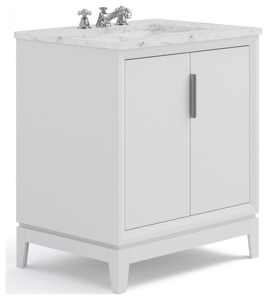 Elizabeth 30" Single Sink Carrara White Marble Vanity, Pure White