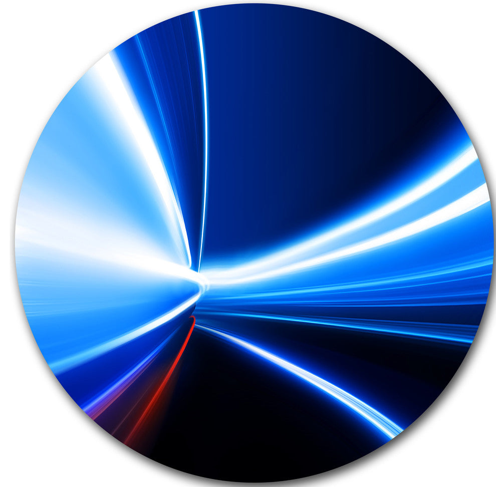 Speed On Night Road, Abstract Digital Art Round Metal Wall Art, 23"