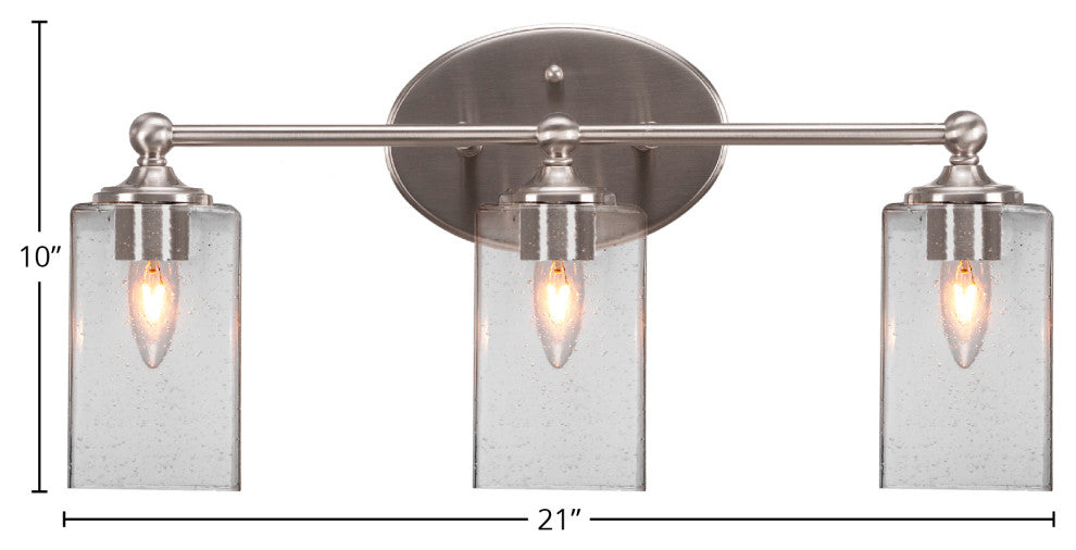 Capri 3-Light Bath Bar, Brushed Nickel/Square Clear Bubble