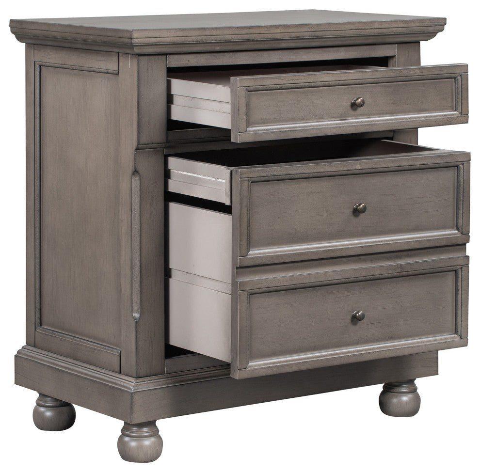 3-Drawer Wood Nightstand, Grey, 30'' Tall