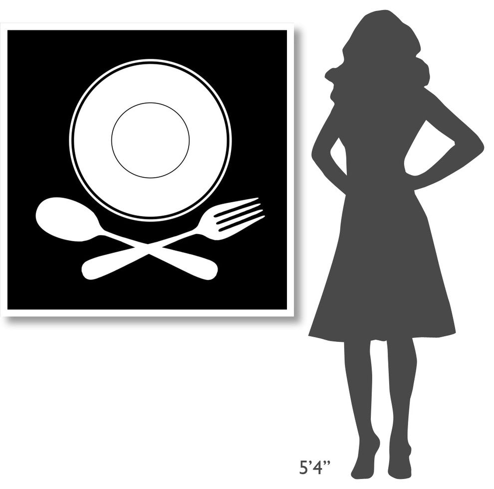 "Mealtime: White on Black - Plate with Crossed Cutlery" Paper Art, 42"x42"