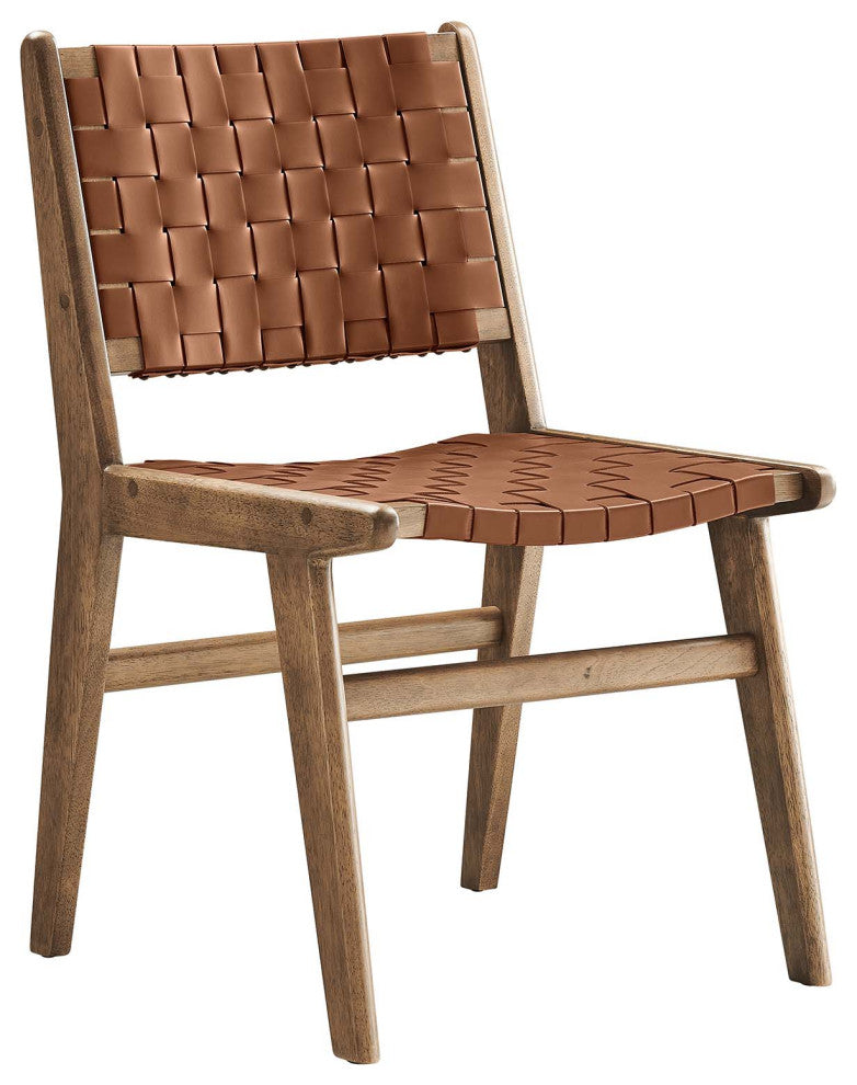 Saoirse Faux Leather Wood Dining Side Chair - Set of 2 - Walnut Brown