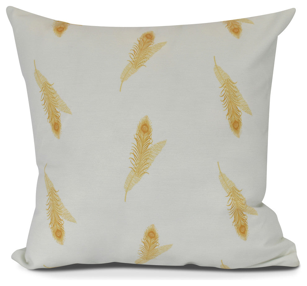 Feather Stripe, Floral Print Pillow, Gold, 18" x 18"