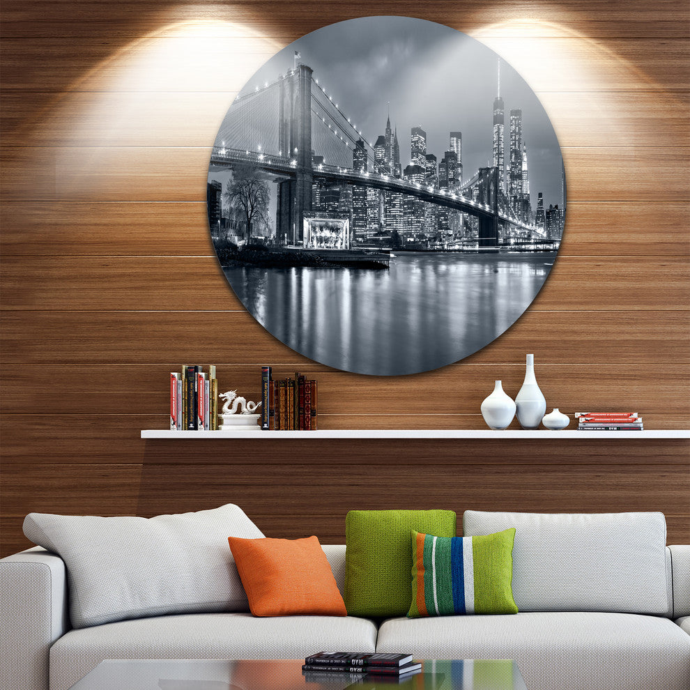 Panorama New York City At Night, Cityscape Round Wall Art, 11"