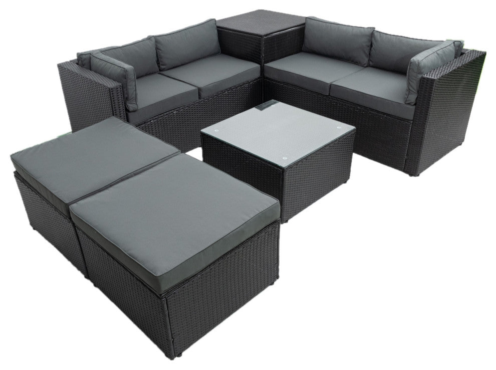 6-Pieces Outdoor Rattan Reversible Patio Sectional With Storage With Cushions
