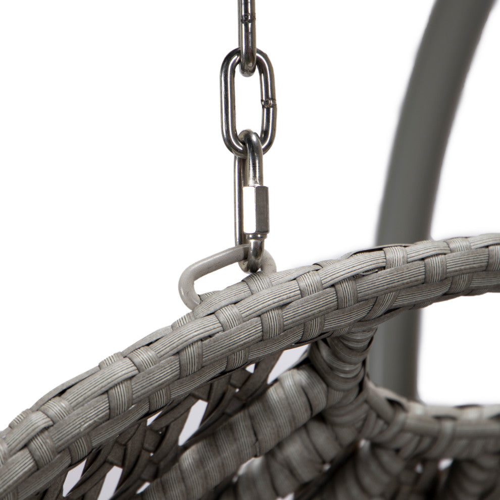 LeisureMod Mendoza Light Gray Wicker Hanging Double Egg Swing Chair, Dark Green