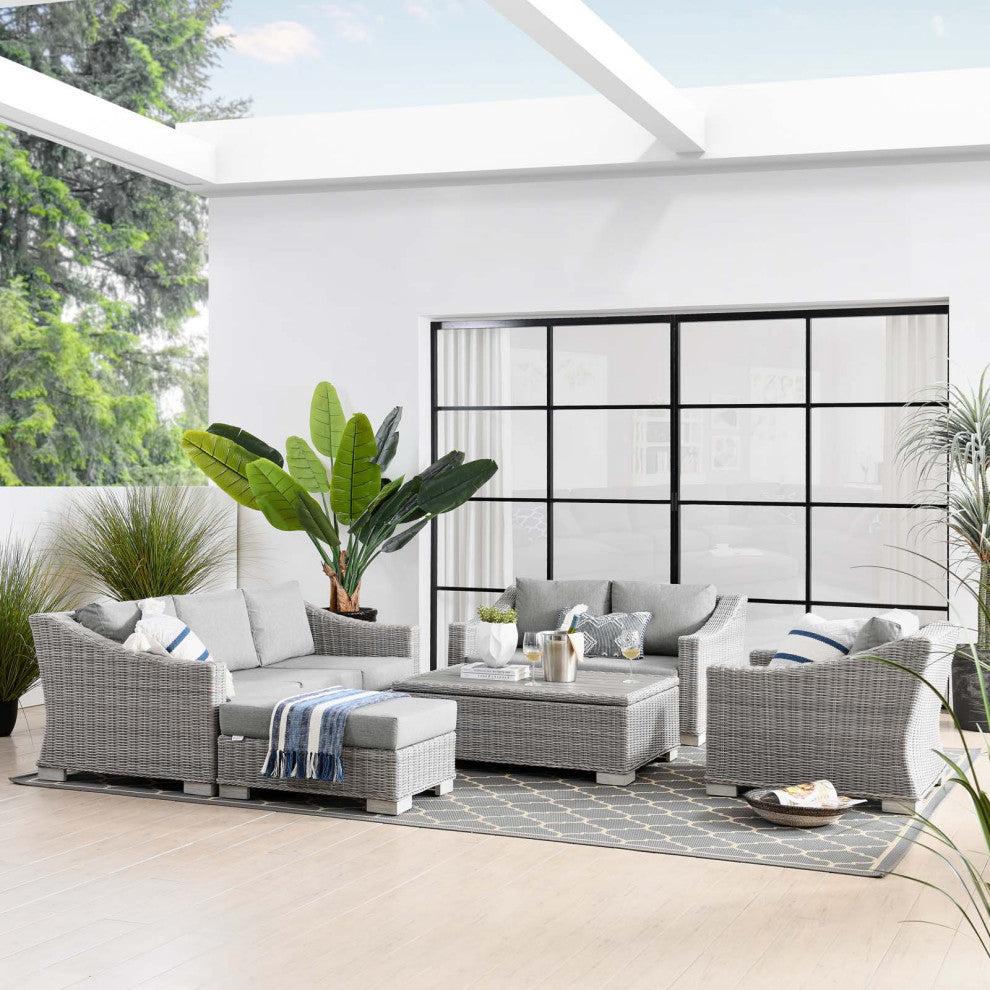 Lounge Sectional Sofa Chair Set, Rattan, Wicker, Gray, Modern, Outdoor