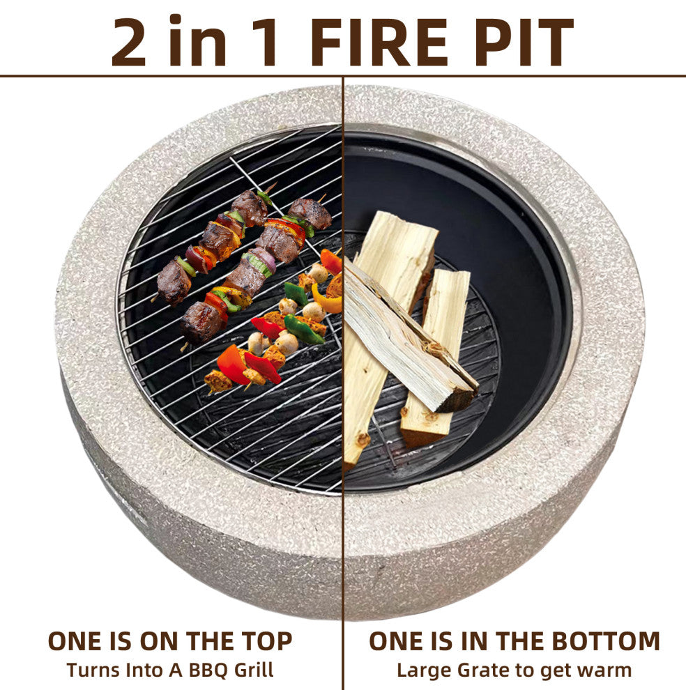 17'' H x 24'' W Polyresin Wood Burning Outdoor Fire Pit