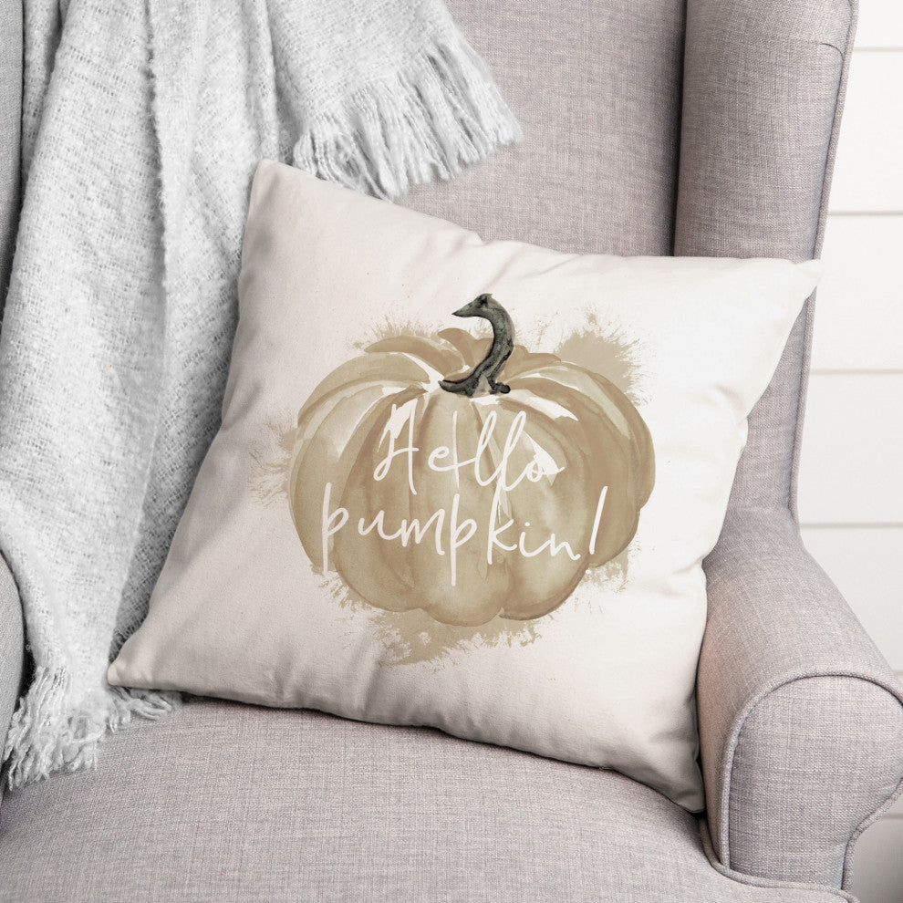 Hello Beige Pumpkin 18x18 Spun Poly Pillow
