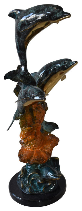 Three Large Dolphins on A Coral Bronze Statue Size: 20" x 18" x 41"H