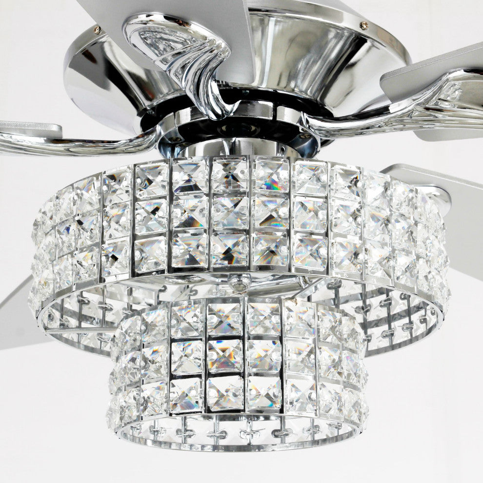 52-in Crystal Chandelier Ceiling Fan With LED Light and 5 Blades, Chrome