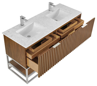 Terra Bathroom Vanity, Walnut/Brushed Nickel, 60", Marble Top