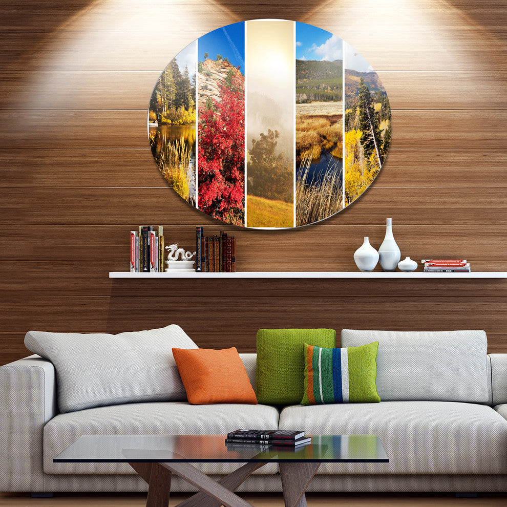Autumn In Sierra Nevade Collage, Landscape Round Wall Art, 23"
