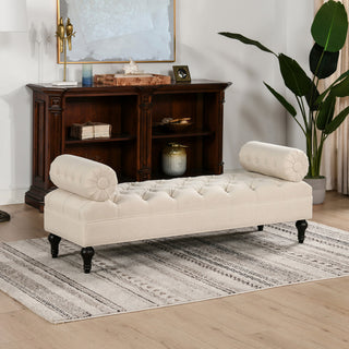 Lewis 60" Tufted Bolster Arm Entryway Bench, Sky Neutral Beige Polyester