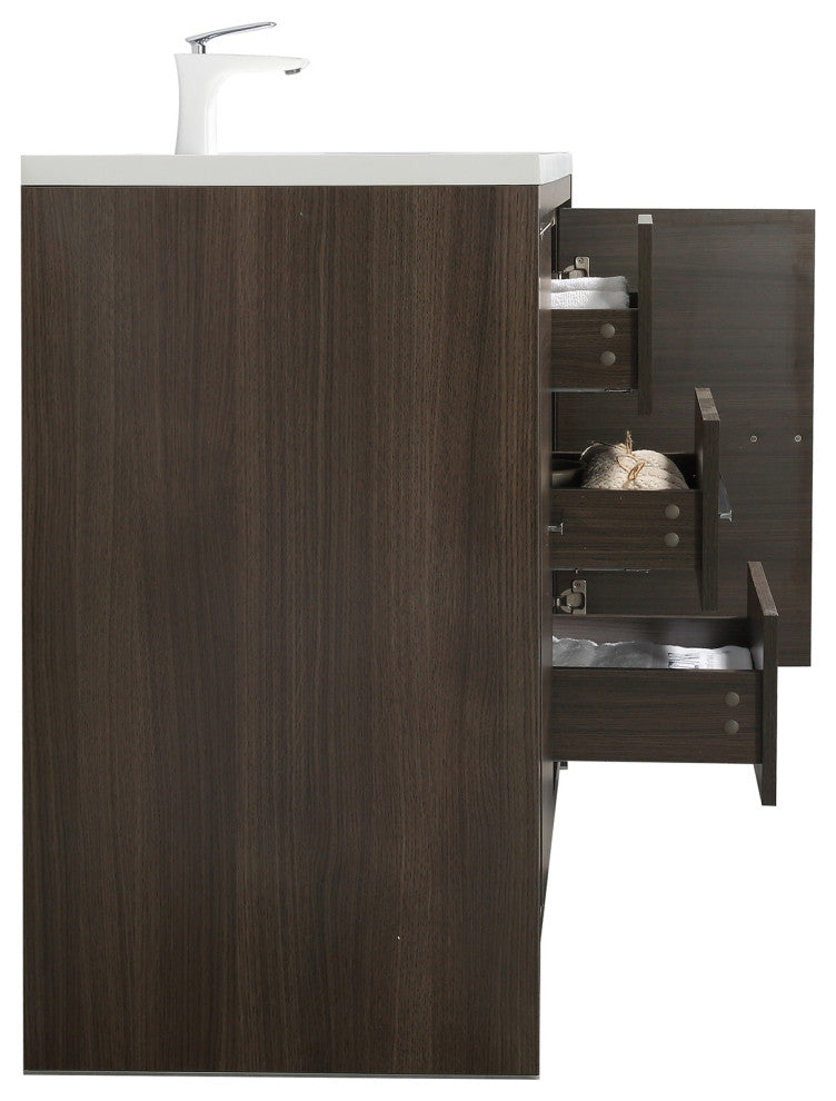 Freestanding Bath Vanity Set, Grey Oak, Integrated Solid Surface Sink, 48"