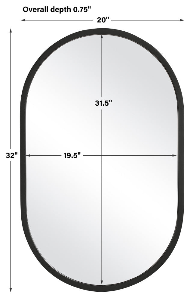 32" Industrial Black Oval Mirror