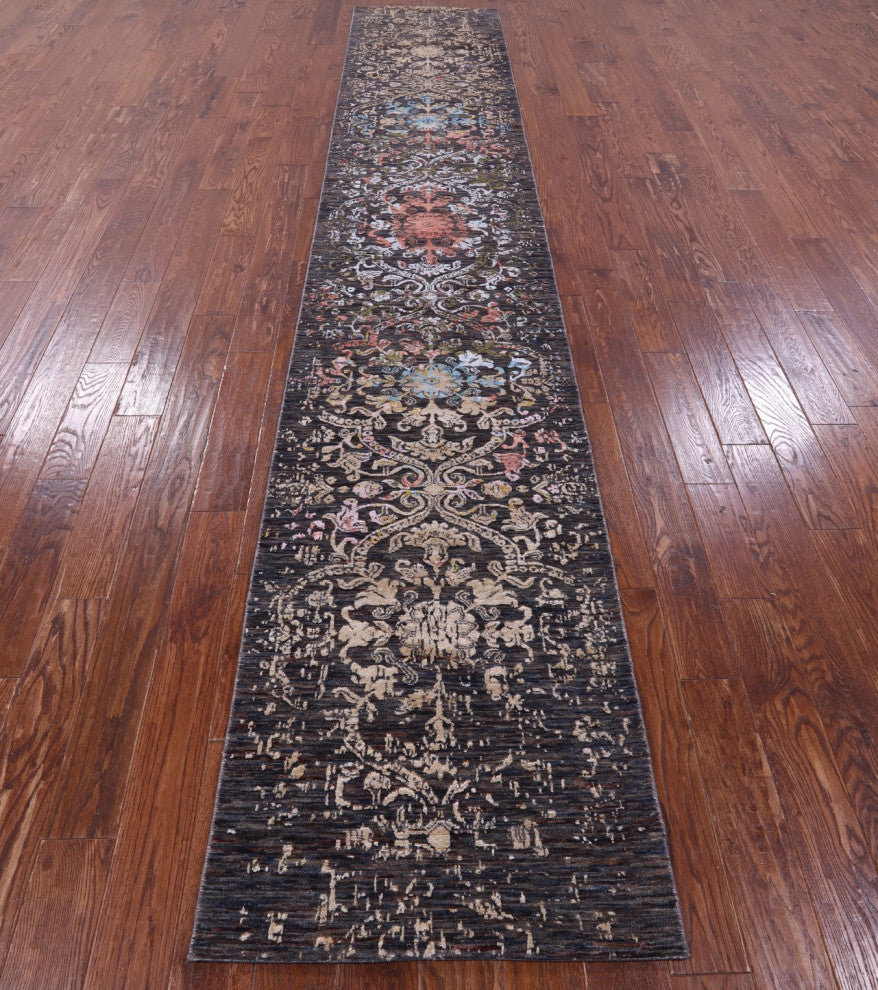 2' 6" X 14' 3" Runner Modern Wool and Silk Hand Knotted Rug Q11830