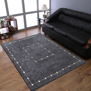 HAND KNOTTED LOOM WOOL ECO-FRIENDLY AREA RUGS - Rectangle, Charcoal, Geometric