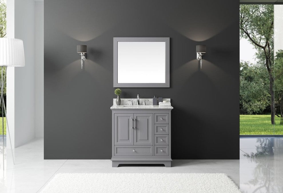 36" Single Sink Bathroom Vanity With Carrara Marble Top