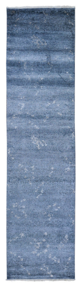 Dark Gray Hand Knotted Art Silk Modern Wide Runner Oriental Rug, 3'0"x11'9"