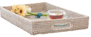 Artifacts Rattan Rectangular Tray With Cutout Handles, White Wash, Medium
