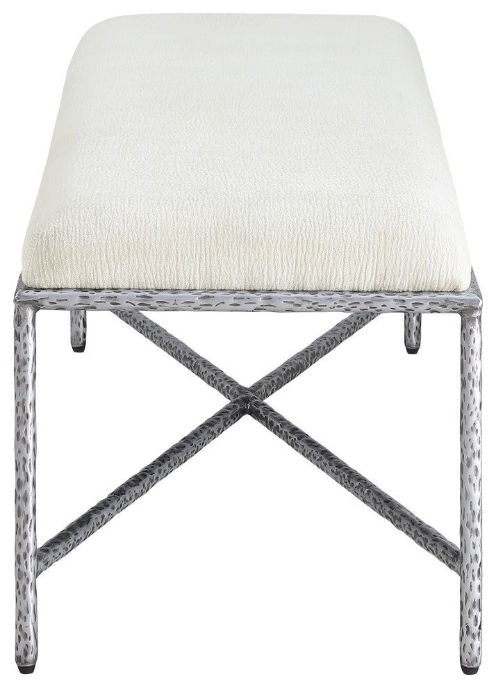 Valley Upholstered Bench, Cream, 54" W x 18" D, Silver, Chenille Fabric
