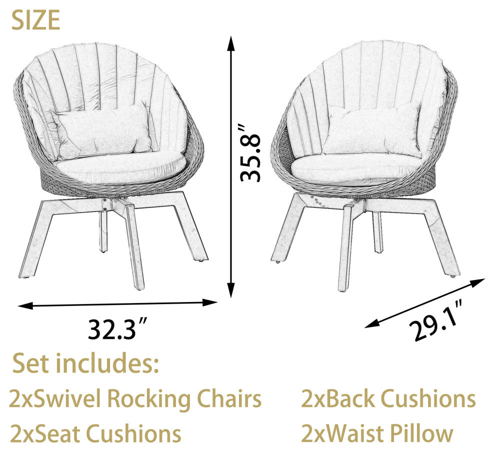 2 Pieces Patio Furniture Sets Outdoor Rotatable Chair Rattan Chair Set, Grey