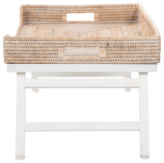 La Jolla Rattan Breakfast Tray With Foldable Legs, White Wash