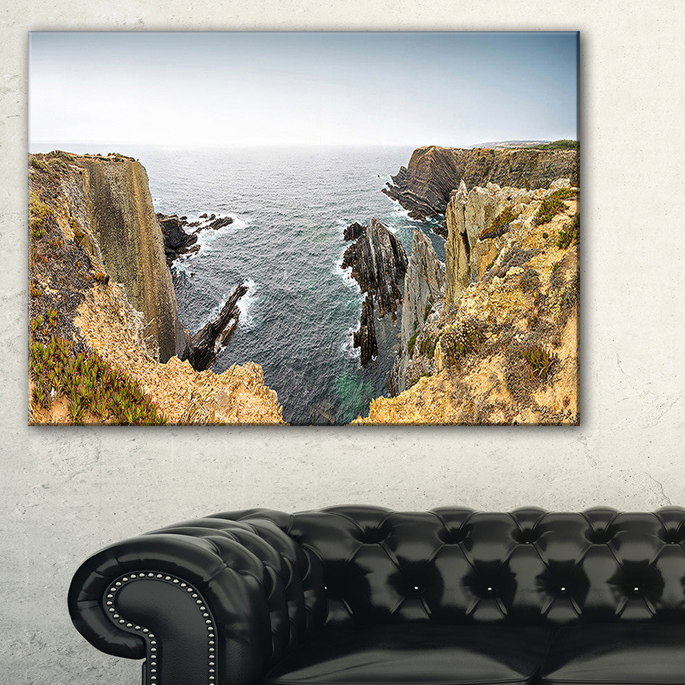 "Rocky Bay Portugal Panorama" Oversized Beach Canvas Artwork, 32"x16"