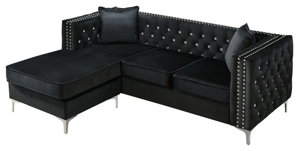 Paige Tufted Velvet Sofa Chaise, Black