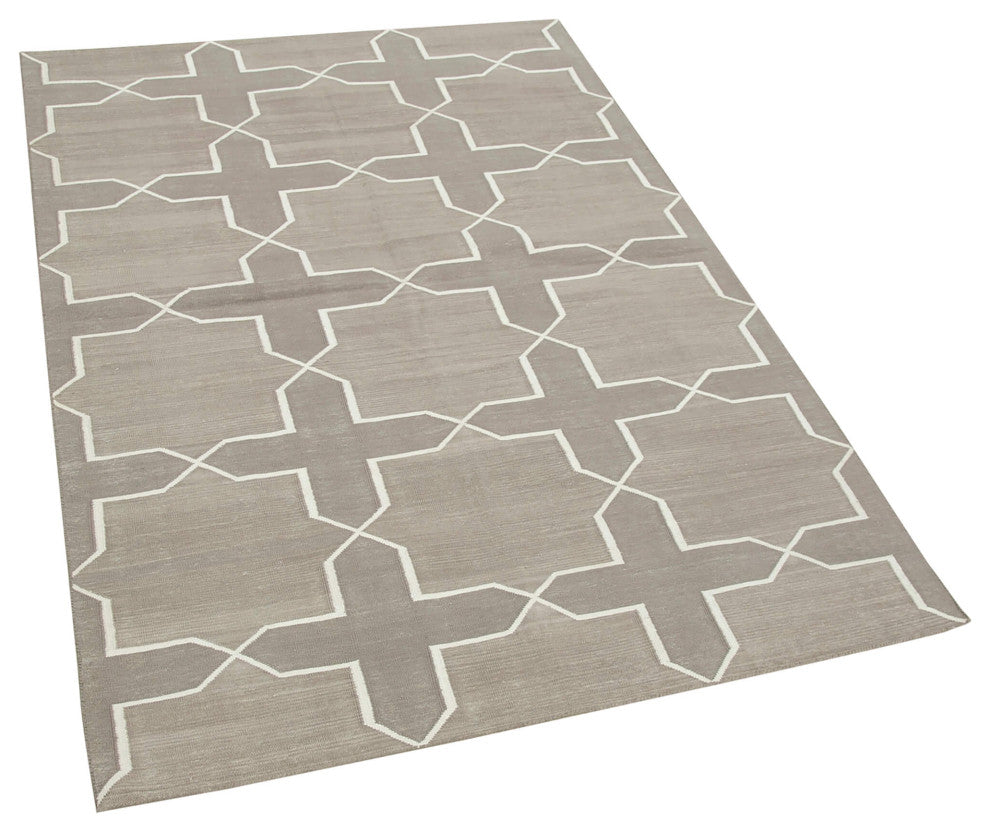 Rug N Carpet - Handmade Wool 3' 8'' x 5' 7'' Modern Design Dhurrie Kilim Rug