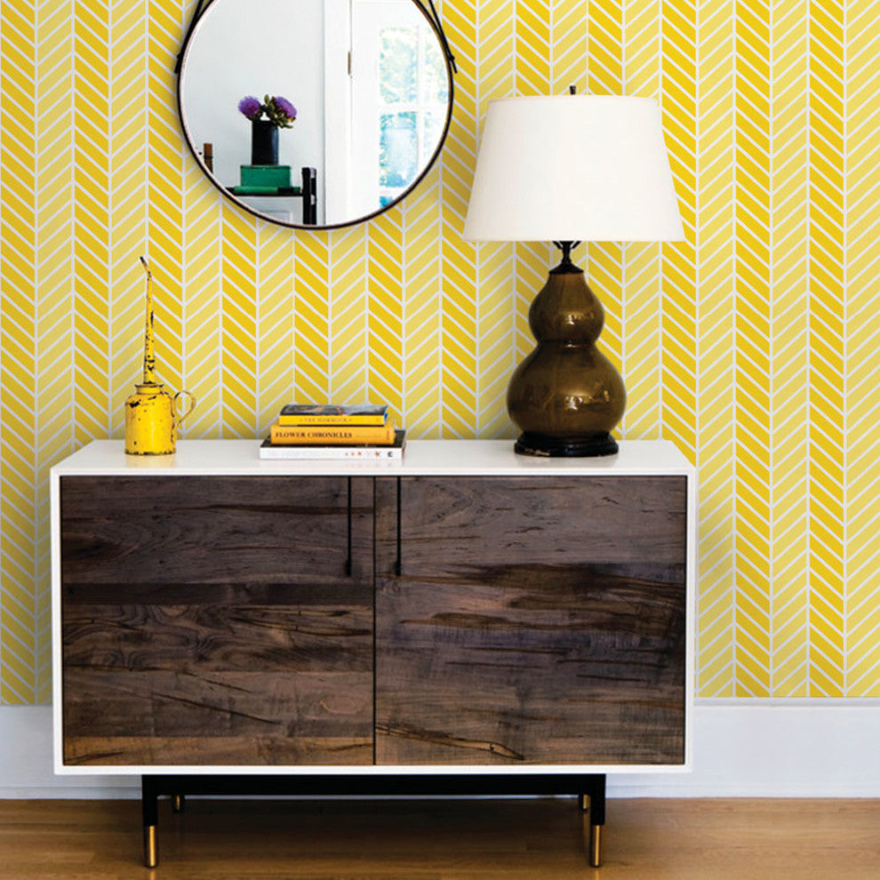 Herringbone Two Tone Peel and Stick Vinyl Wallpaper, Yellow, 24"w X 108"h
