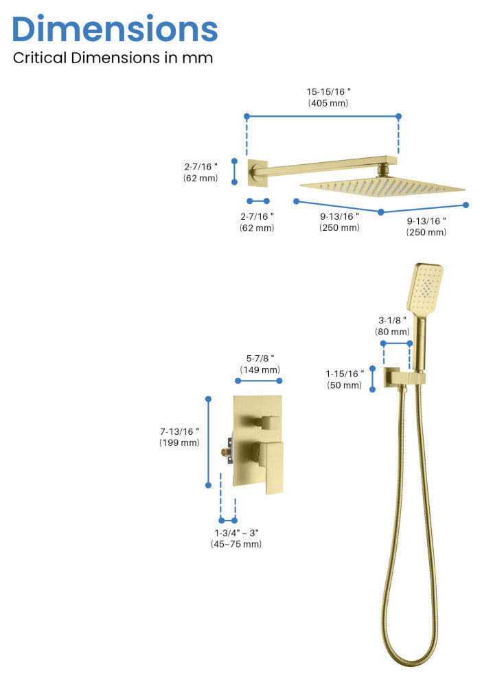 Cube Pressure 2-Function Shower System, Rough-In Valve, Brushed Gold