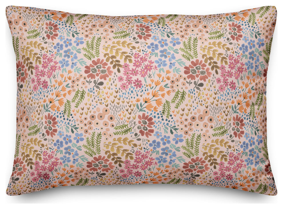 Wild Flower Floral on Pink 20x14 Spun Poly Pillow